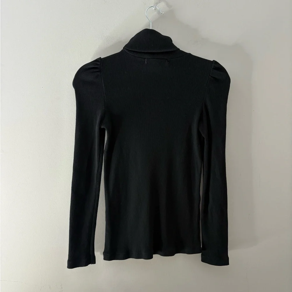AMO Puff Sleeve Turtleneck Ribbed Long Sleeve Shirt Minimalist Black - Picture 4 of 6